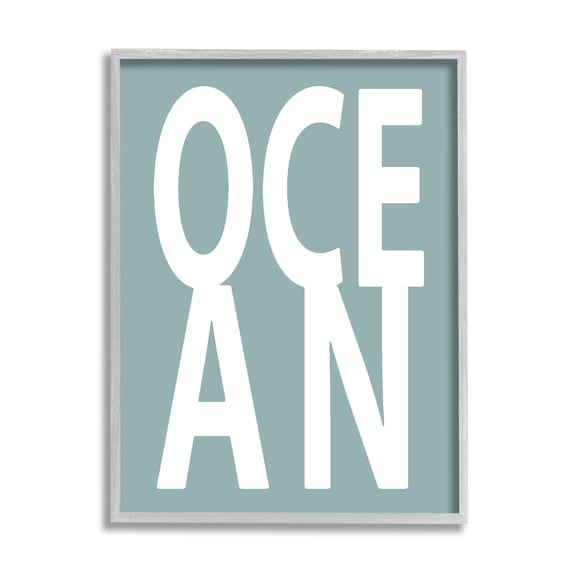 Stupell Ocean Beach Text Letters Phrase Landscape Painting Gray Framed Art Print Wall Art