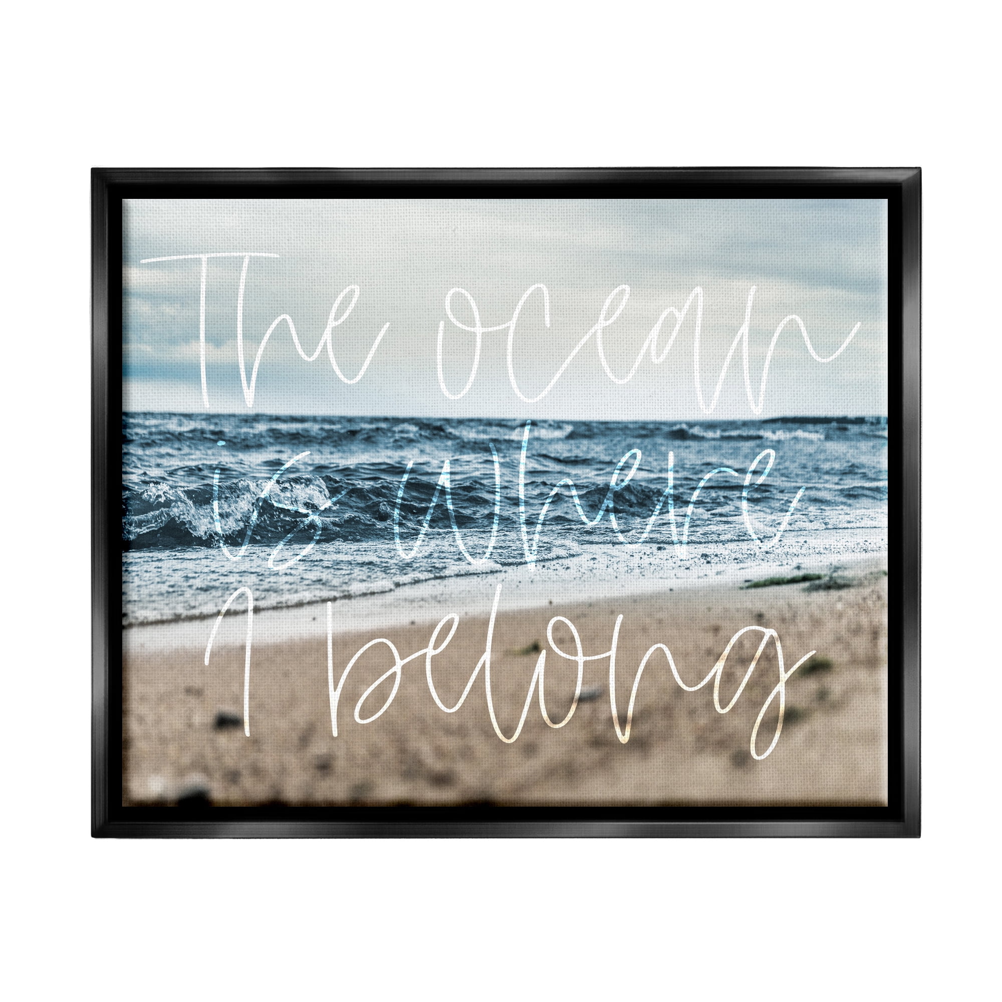Stupell Ocean Is Where I Belong Beach Waves Landscape Painting Black Floater Framed Art Print Wall Art