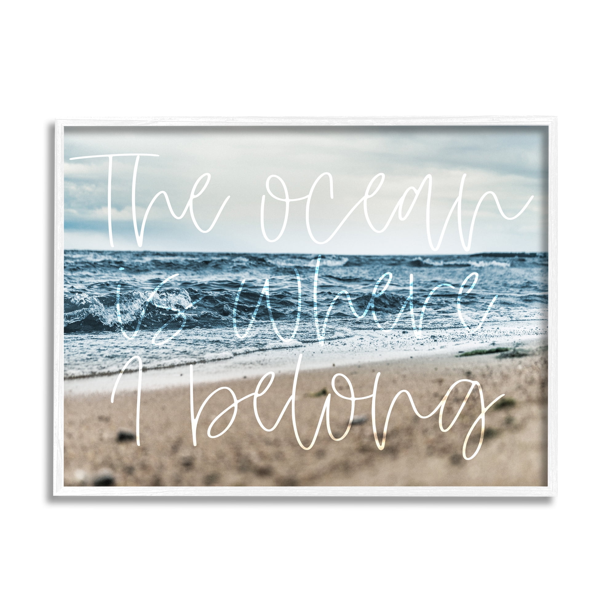 Stupell Ocean Is Where I Belong Beach Waves Landscape Painting White Framed Art Print Wall Art