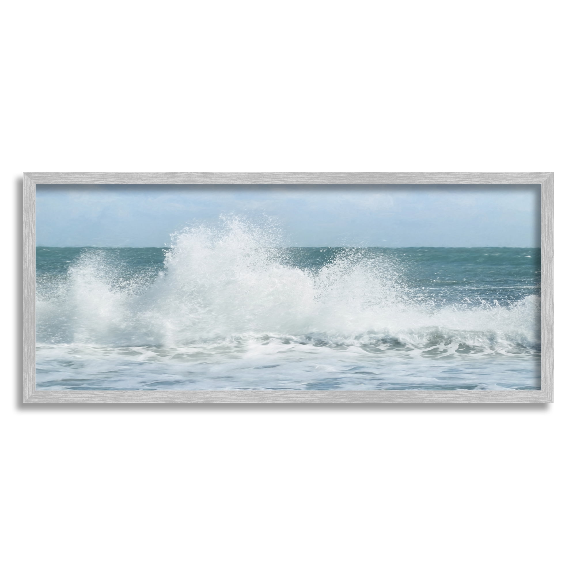 Gray Framed Ocean Waves Crashing Foam Landscape Canvas Print, 30" x 13"