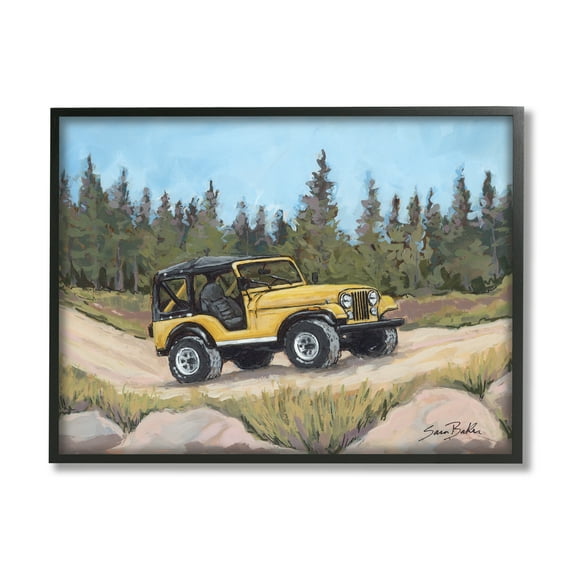 Stupell Off Road Adventure Yellow Truck Transportation Painting Black Framed Art Print Wall Art