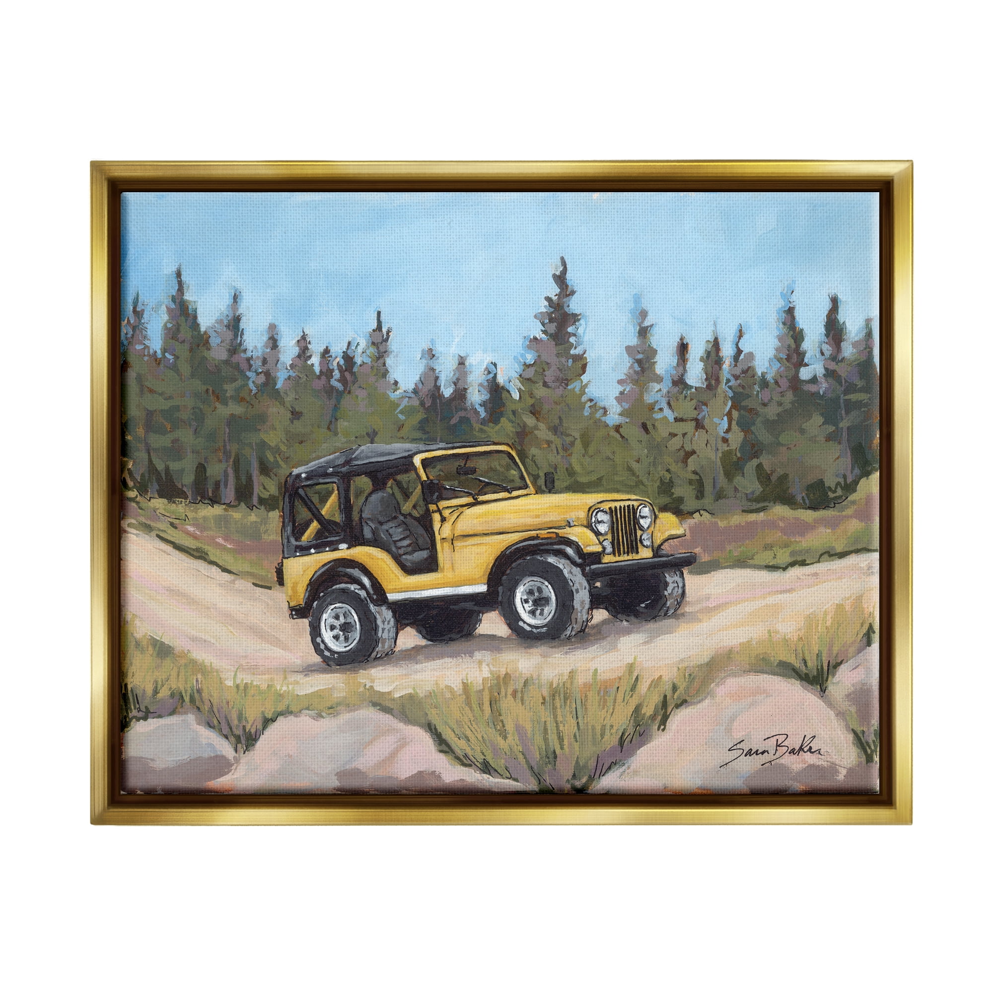 Stupell Off Road Adventure Yellow Truck Transportation Painting Gold Floater Framed Art Print Wall Art