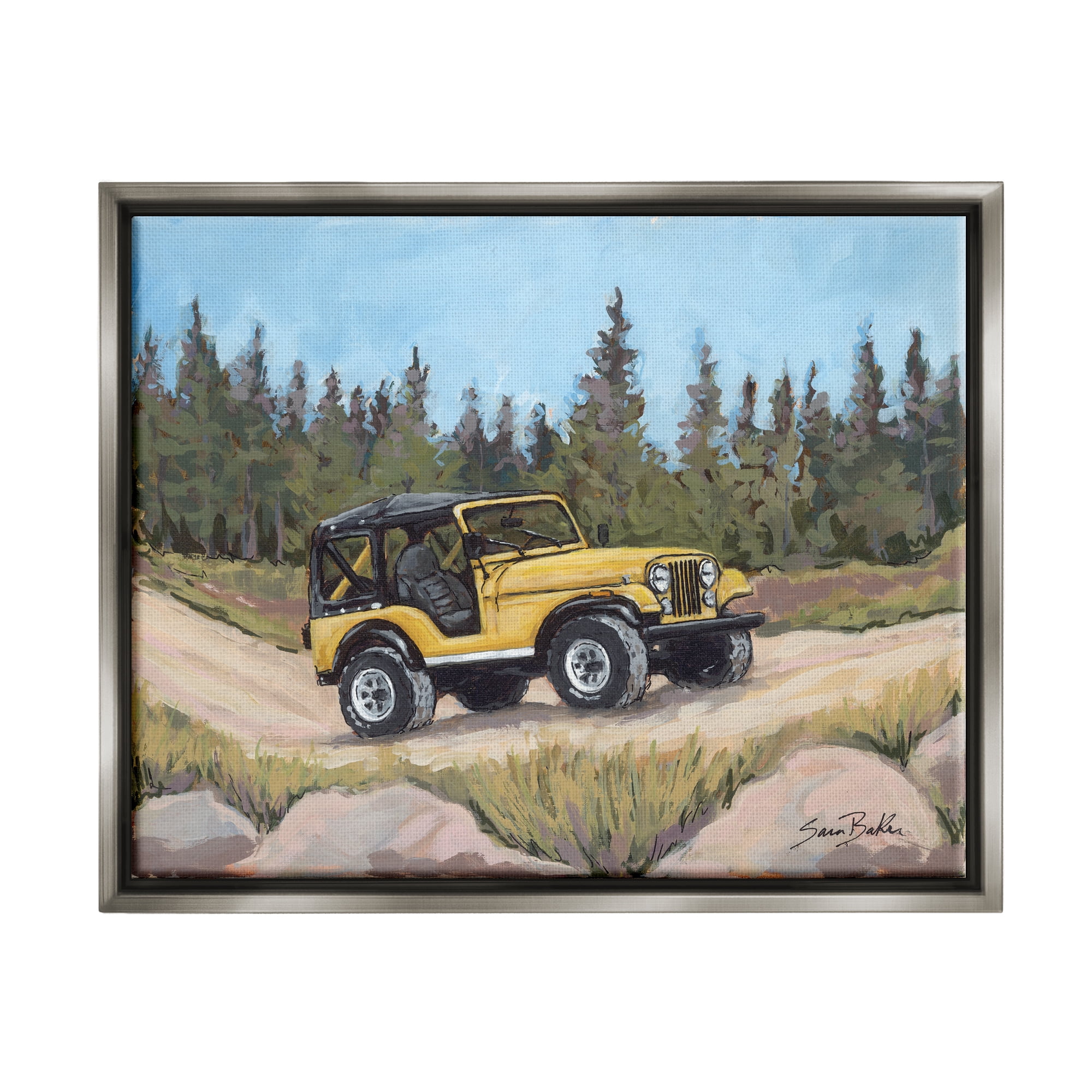 Stupell Off Road Adventure Yellow Truck Transportation Painting Gray Floater Framed Art Print Wall Art