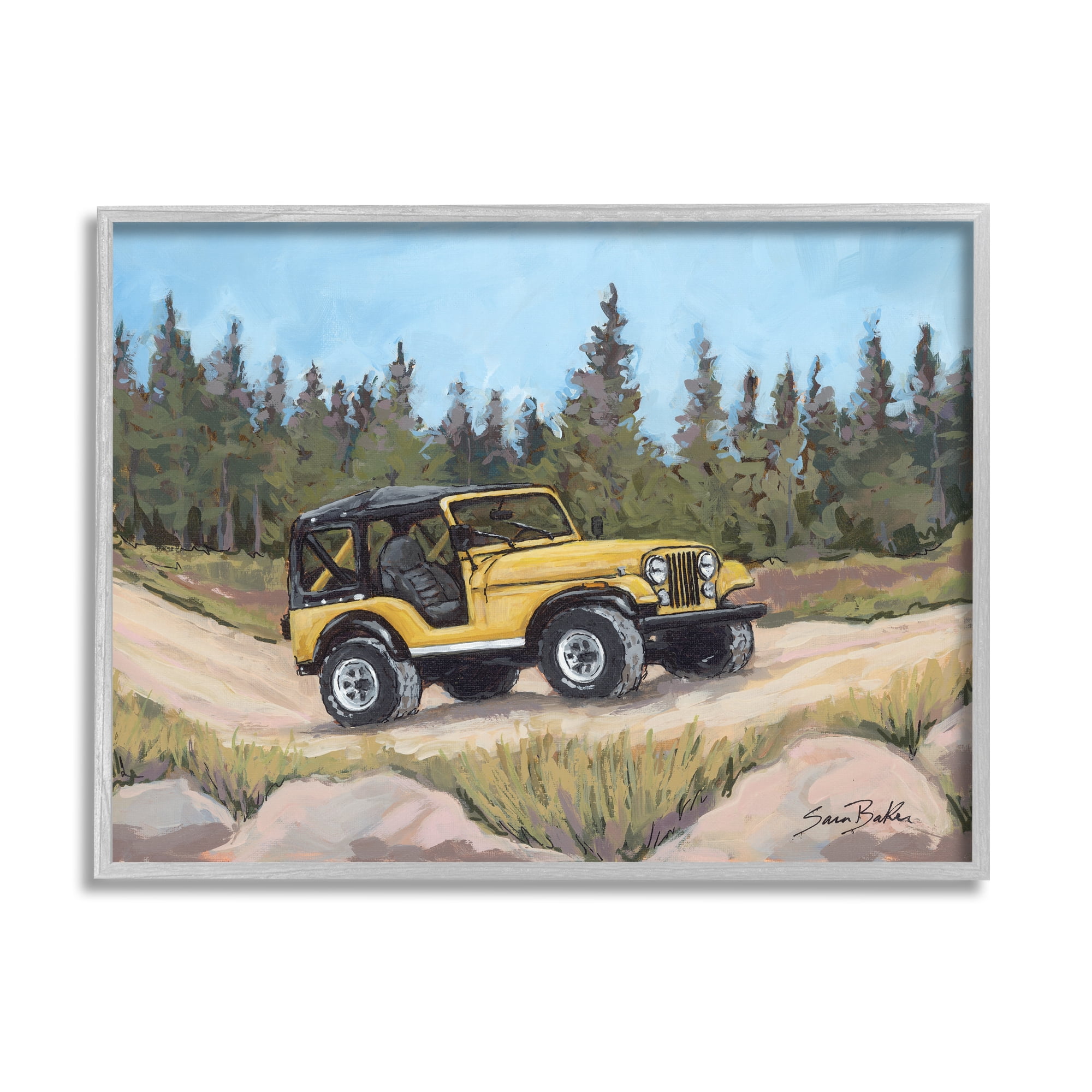 Stupell Off Road Adventure Yellow Truck Transportation Painting Gray Framed Art Print Wall Art