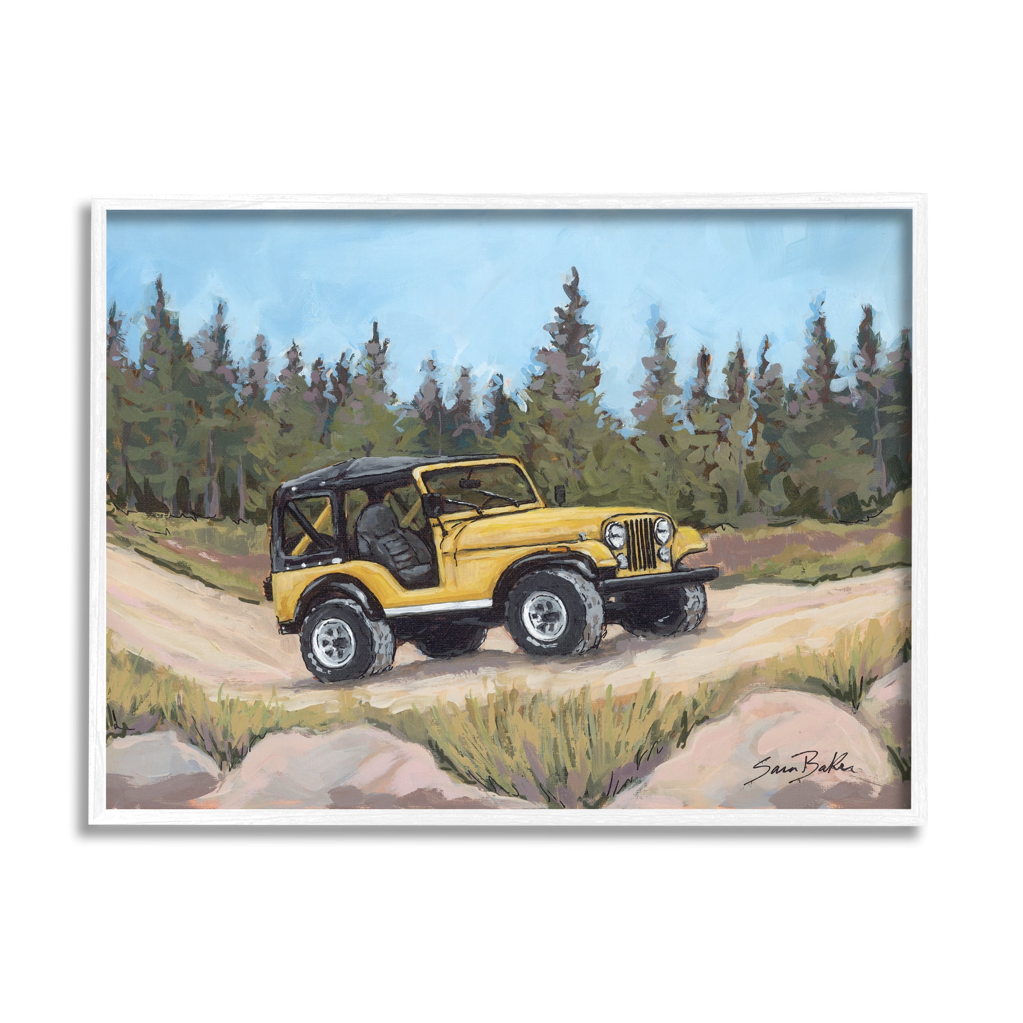Stupell Off Road Adventure Yellow Truck Transportation Painting White Framed Art Print Wall Art