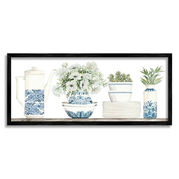 Stupell Ornate Teapot Botanical Bouquets Botanical & Floral Painting Black Framed Art Print Wall Art