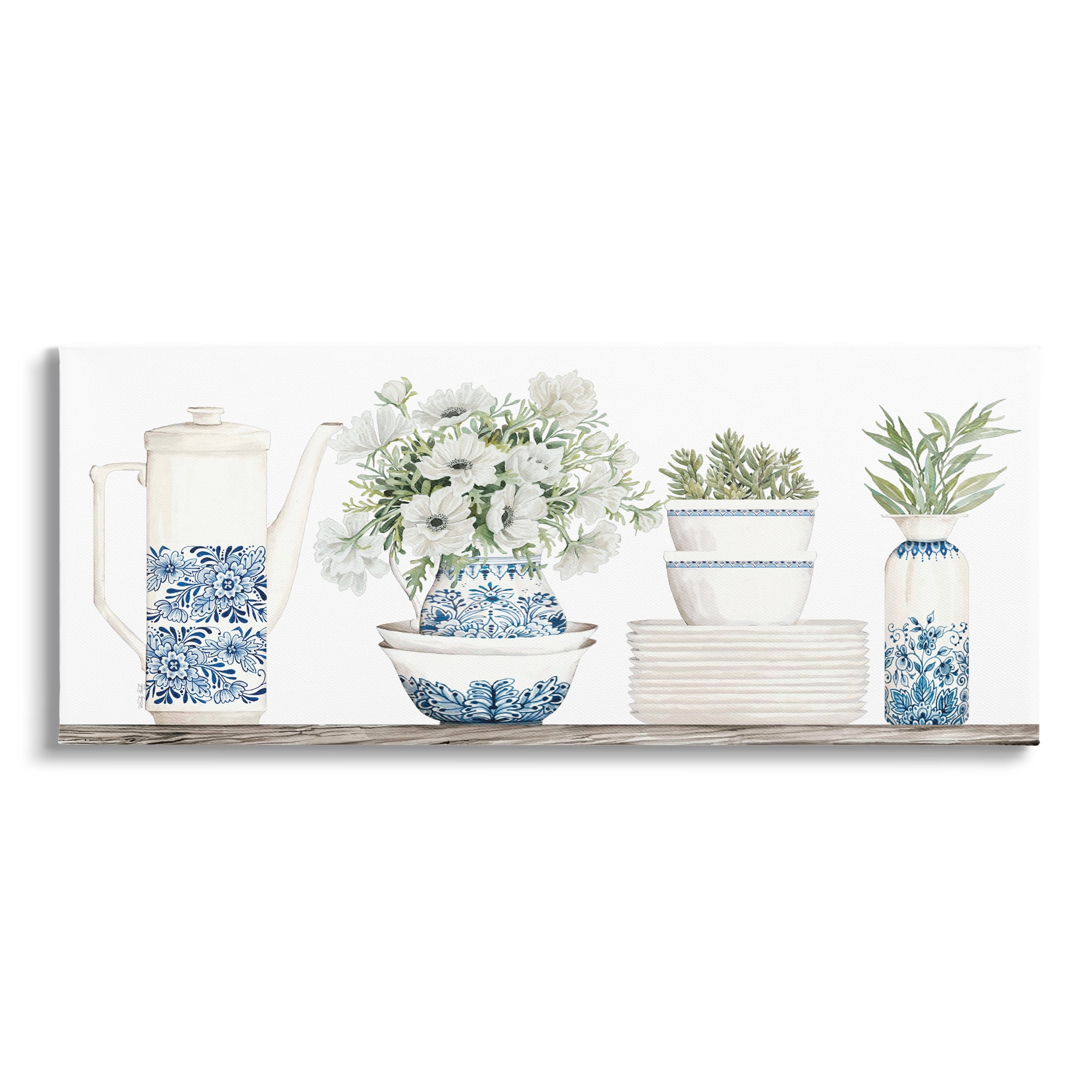 Stupell Ornate Teapot Botanical Bouquets Botanical & Floral Painting Gallery Wrapped Canvas Print Wall Art