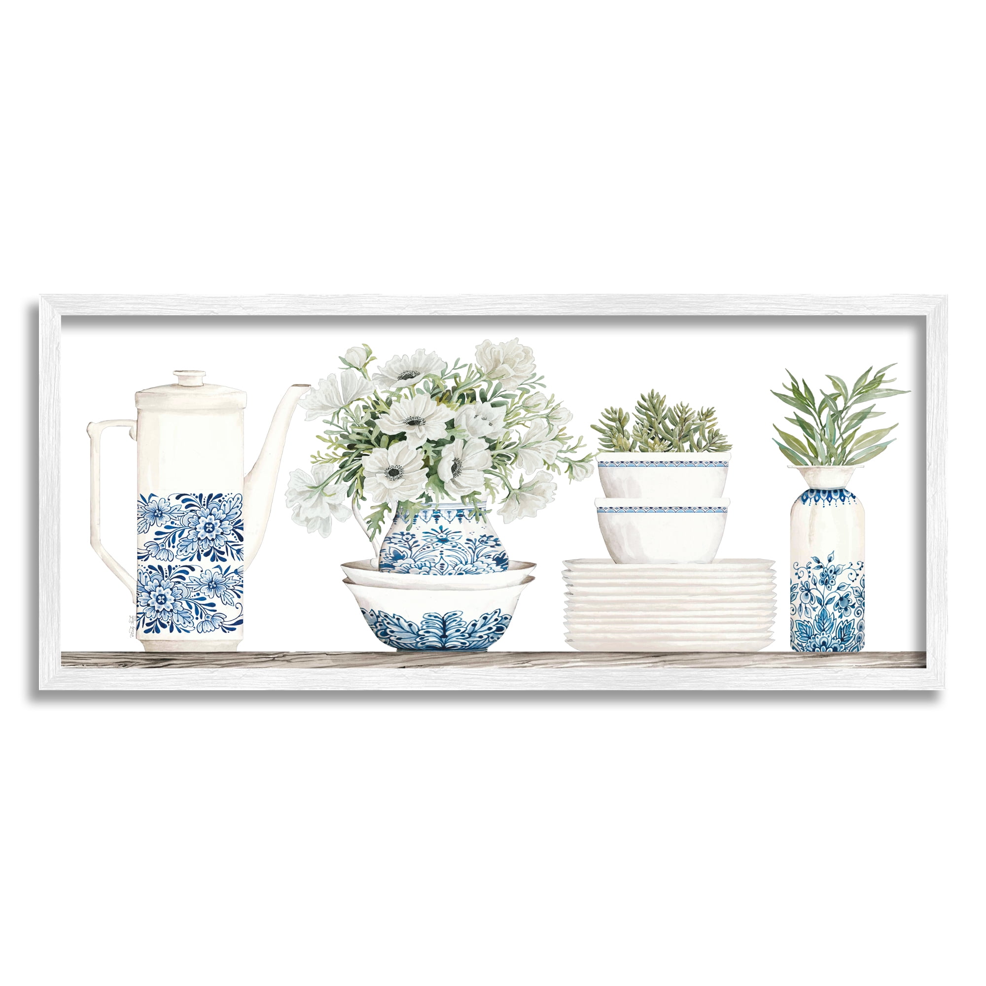 Stupell Ornate Teapot Botanical Bouquets Botanical & Floral Painting White Framed Art Print Wall Art