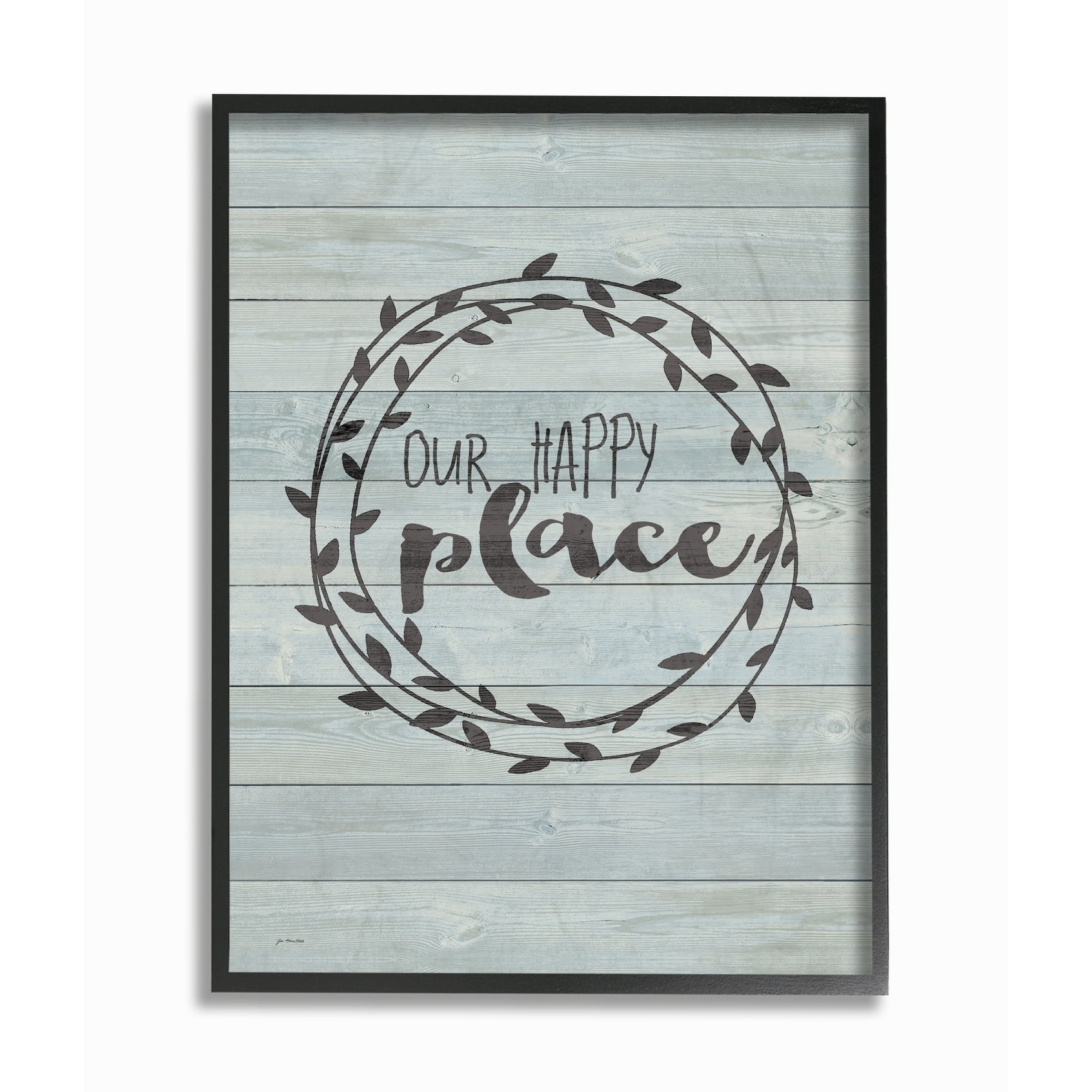 Stupell Our Happy Place Plank Wood Look Framed Giclee Texture Art 16 x 20