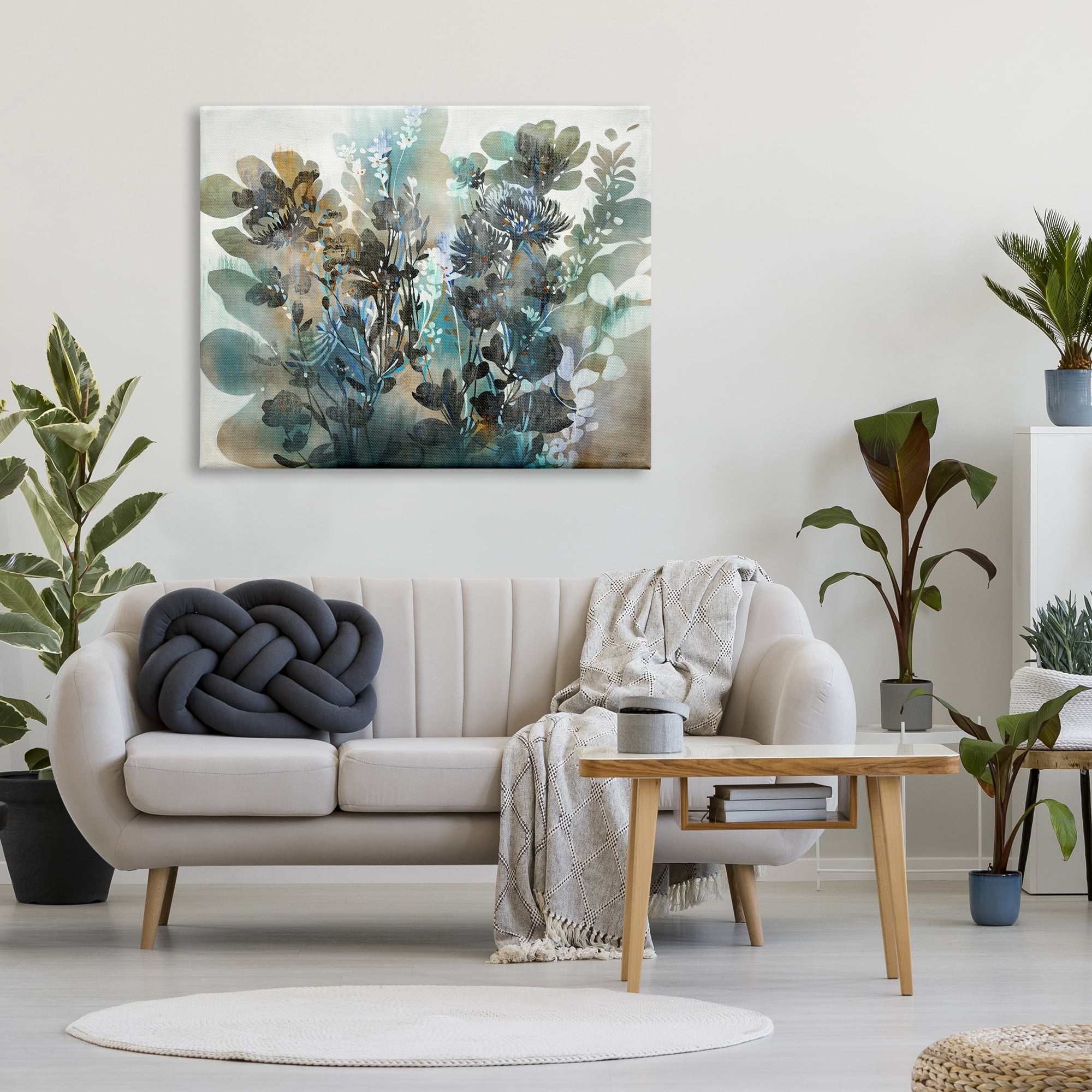 Stupell Overlapping Flower Sprigs Modern Shapes Abstract Painting Gallery Wrapped Canvas Print Wall Art