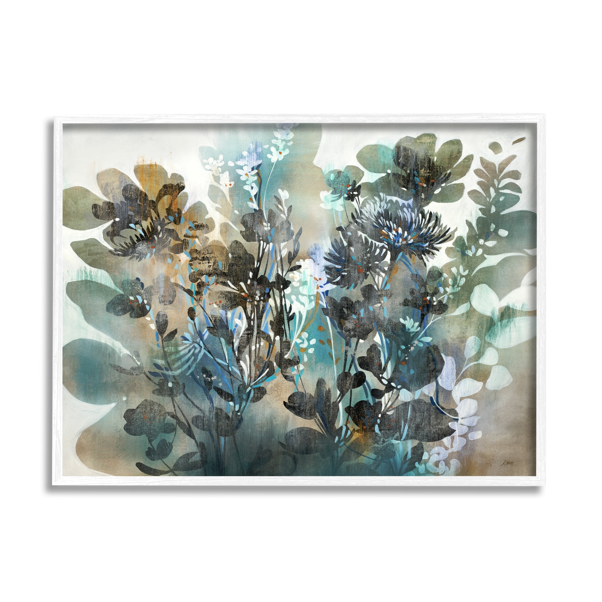 Stupell Overlapping Flower Sprigs Modern Shapes Abstract Painting White Framed Art Print Wall Art