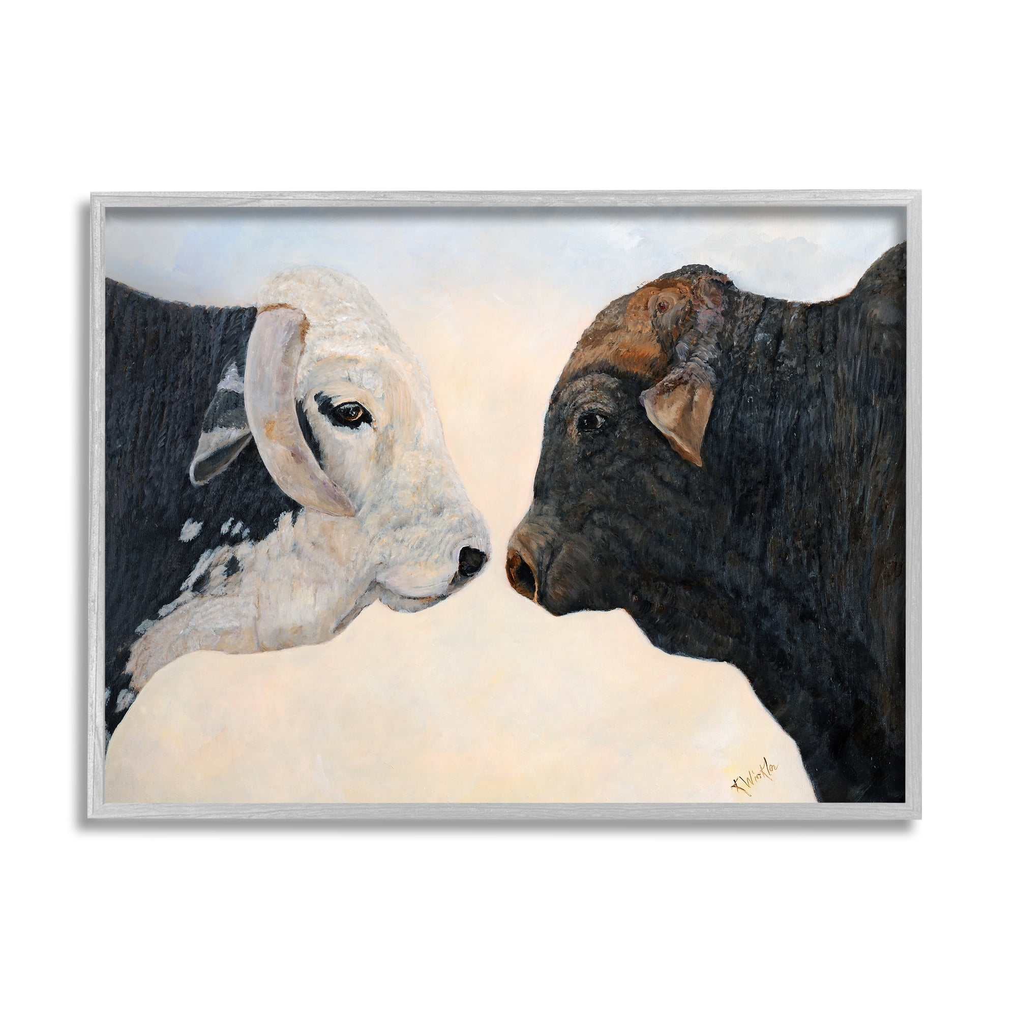 Stupell Oxen Cattle Duo Rural Wildlife Animals & Insects Painting Gray Framed Art Print Wall Art