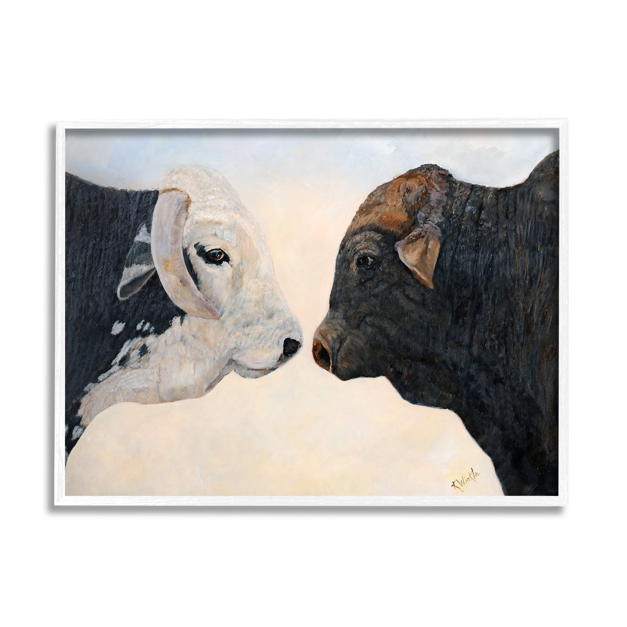 Stupell Oxen Cattle Duo Rural Wildlife Animals & Insects Painting White Framed Art Print Wall Art
