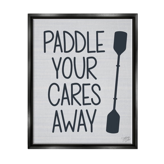 Stupell Paddle Your Cares Away Boating Phrase Landscape Painting Black Floater Framed Art Print Wall Art