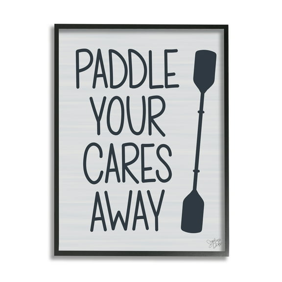 Stupell Paddle Your Cares Away Boating Phrase Landscape Painting Black Framed Art Print Wall Art