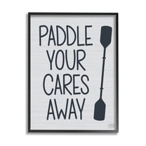 Stupell Paddle Your Cares Away Boating Phrase Landscape Painting Black Framed Art Print Wall Art