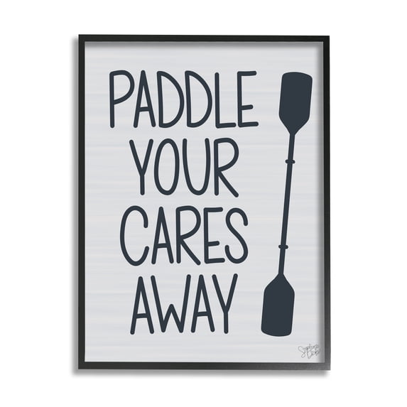 Stupell Paddle Your Cares Away Boating Phrase Landscape Painting Black Framed Art Print Wall Art