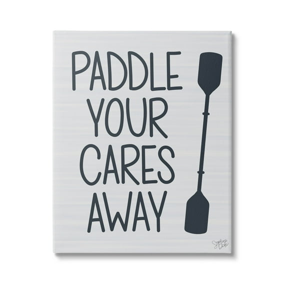 Stupell Paddle Your Cares Away Boating Phrase Landscape Painting Gallery Wrapped Canvas Print Wall Art