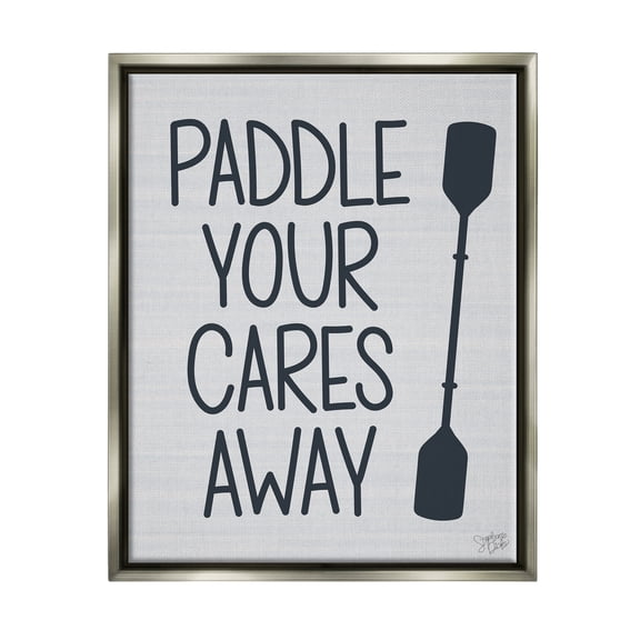 Stupell Paddle Your Cares Away Boating Phrase Landscape Painting Gray Floater Framed Art Print Wall Art