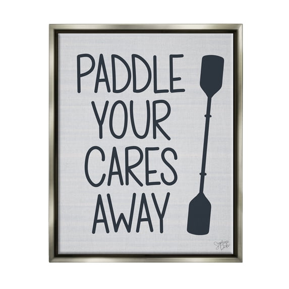Stupell Paddle Your Cares Away Boating Phrase Landscape Painting Gray Floater Framed Art Print Wall Art
