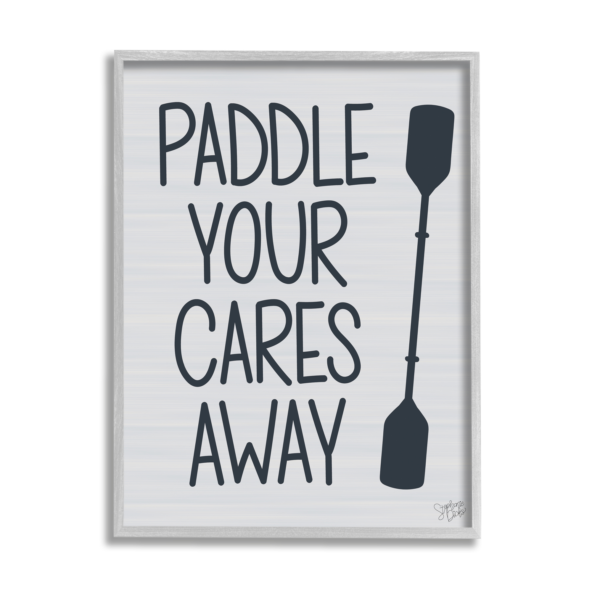 Stupell Paddle Your Cares Away Boating Phrase Landscape Painting Gray Framed Art Print Wall Art
