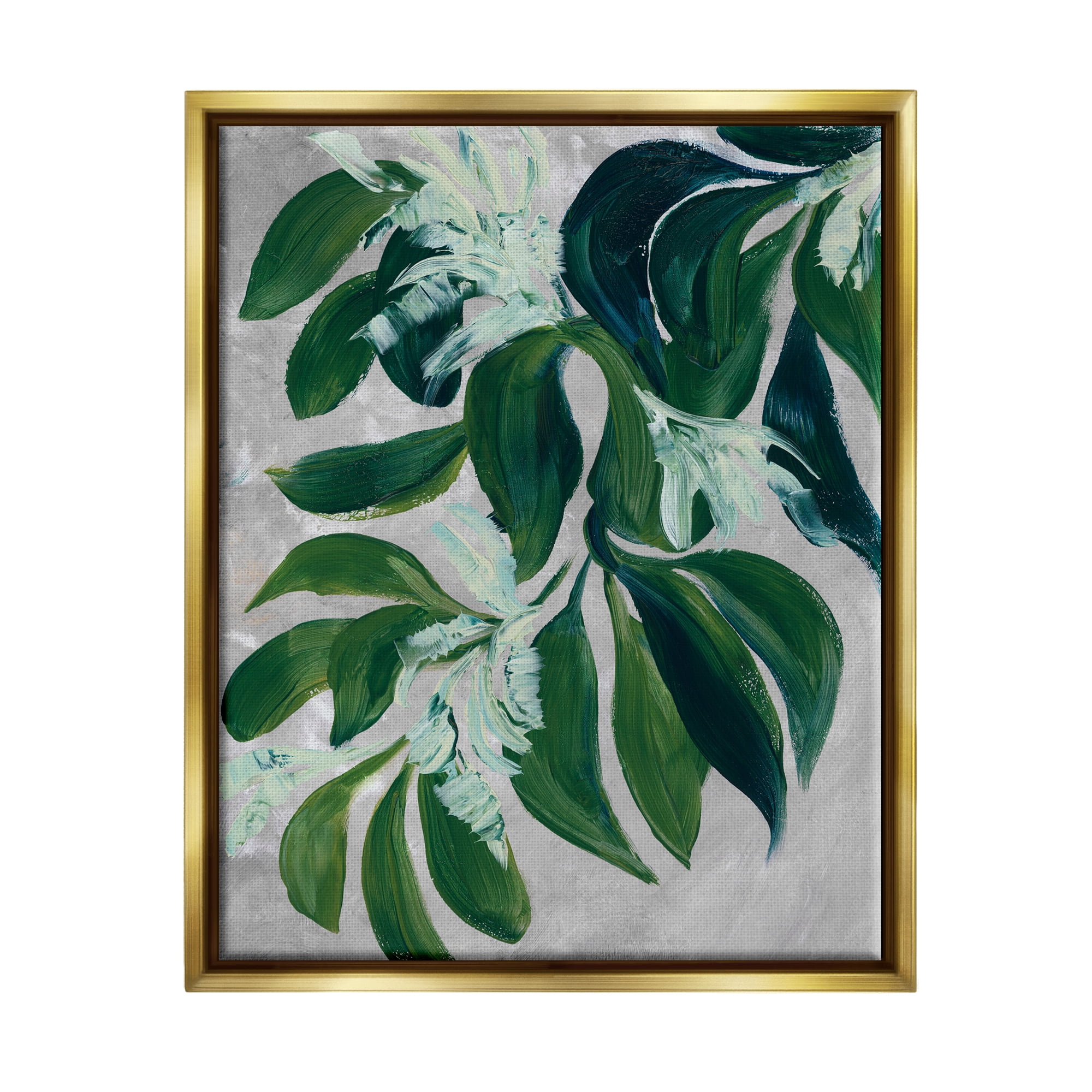 Stupell Painterly Green Plant Leaves Botanical & Floral Painting Gold Floater Framed Art Print Wall Art
