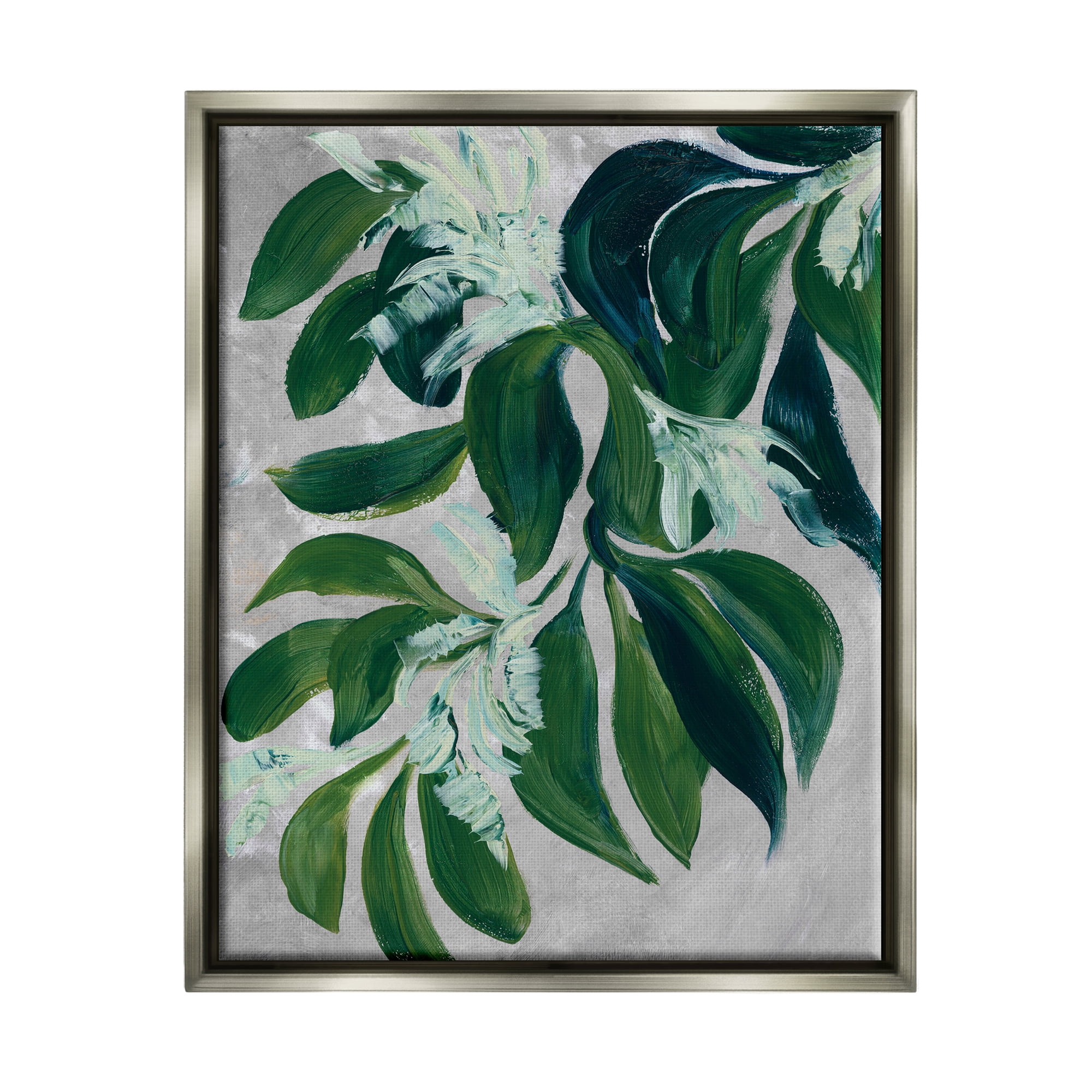 Stupell Painterly Green Plant Leaves Botanical & Floral Painting Gray Floater Framed Art Print Wall Art