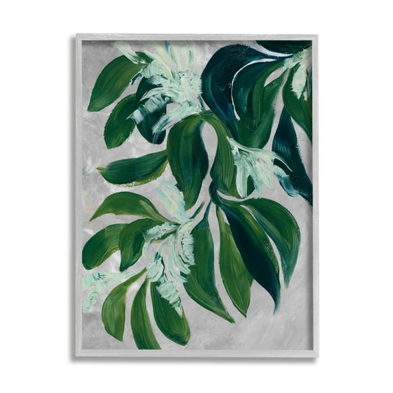Stupell Painterly Green Plant Leaves Botanical & Floral Painting Gray Framed Art Print Wall Art