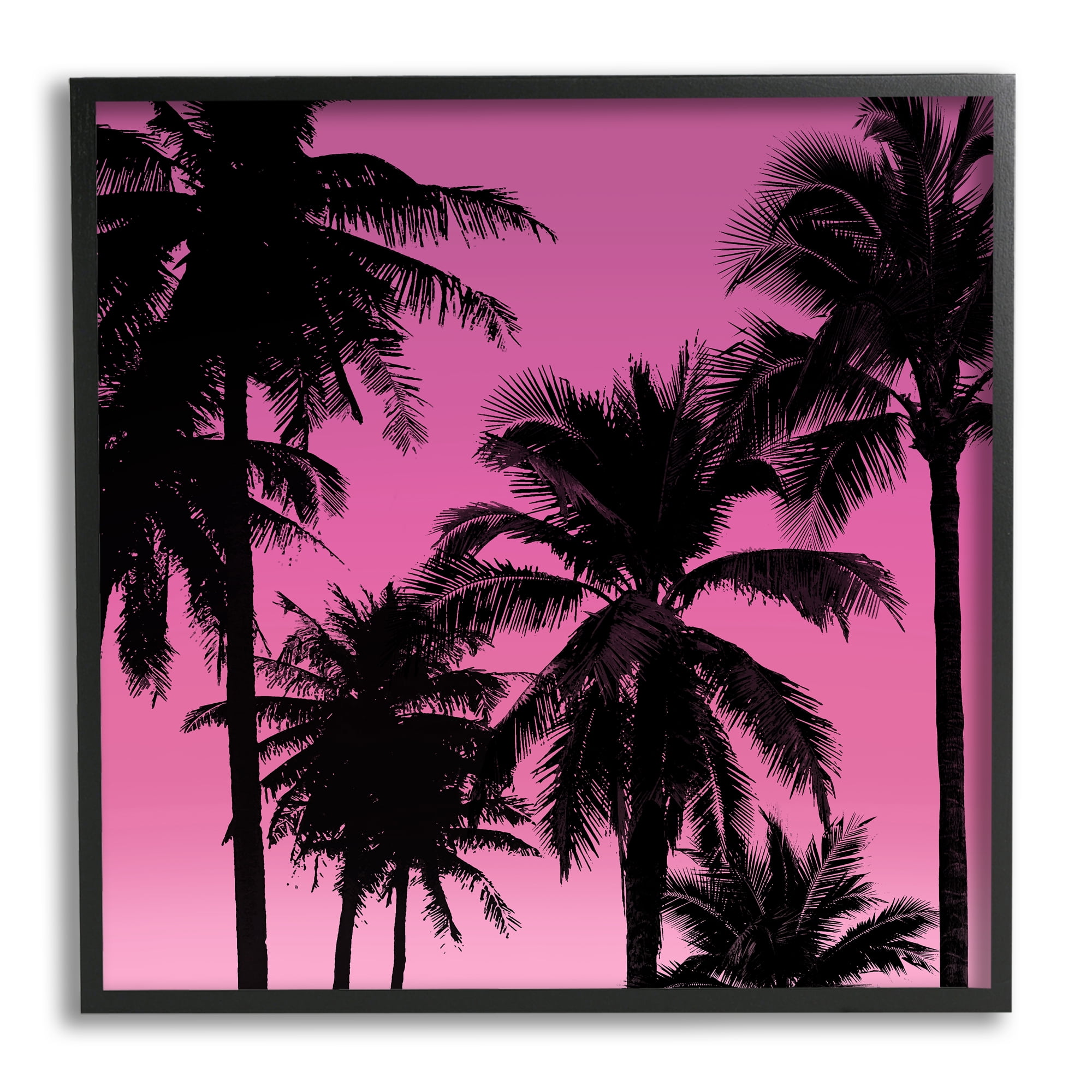 Black Framed Palm Trees Sunset Silhouette 24" x 24" Wood Art