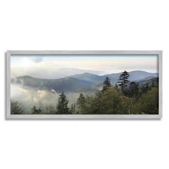 Stupell Panoramic Cloudy Mountainous Nature Landscape Photography Gray Framed Art Print Wall Art
