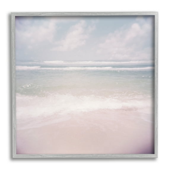 Stupell Pastel Beach Waves Horizon Landscape Painting Gray Framed Art Print Wall Art