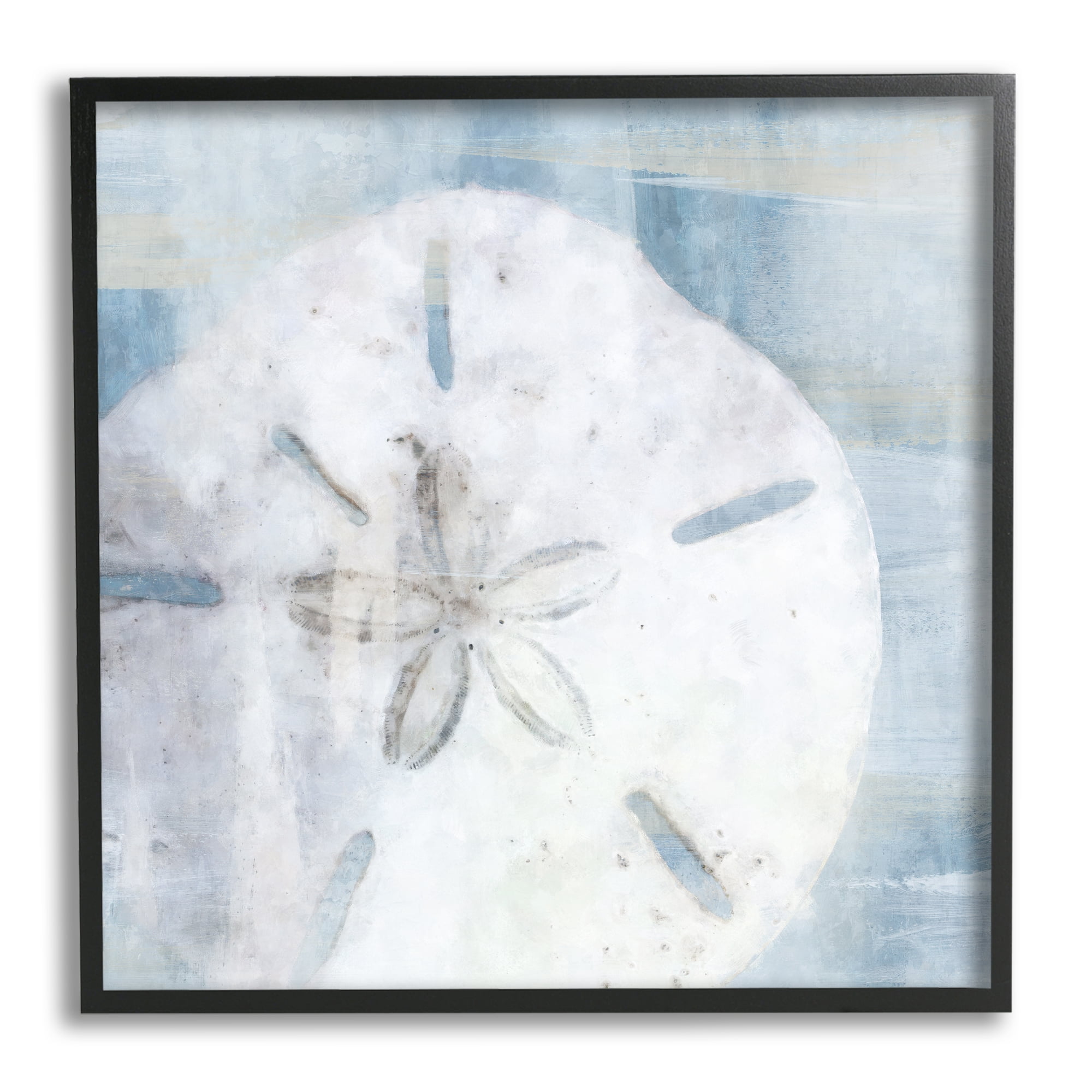 Stupell Pastel Blue Sand Dollar Seashell Landscape Painting Black Framed Art Print Wall Art