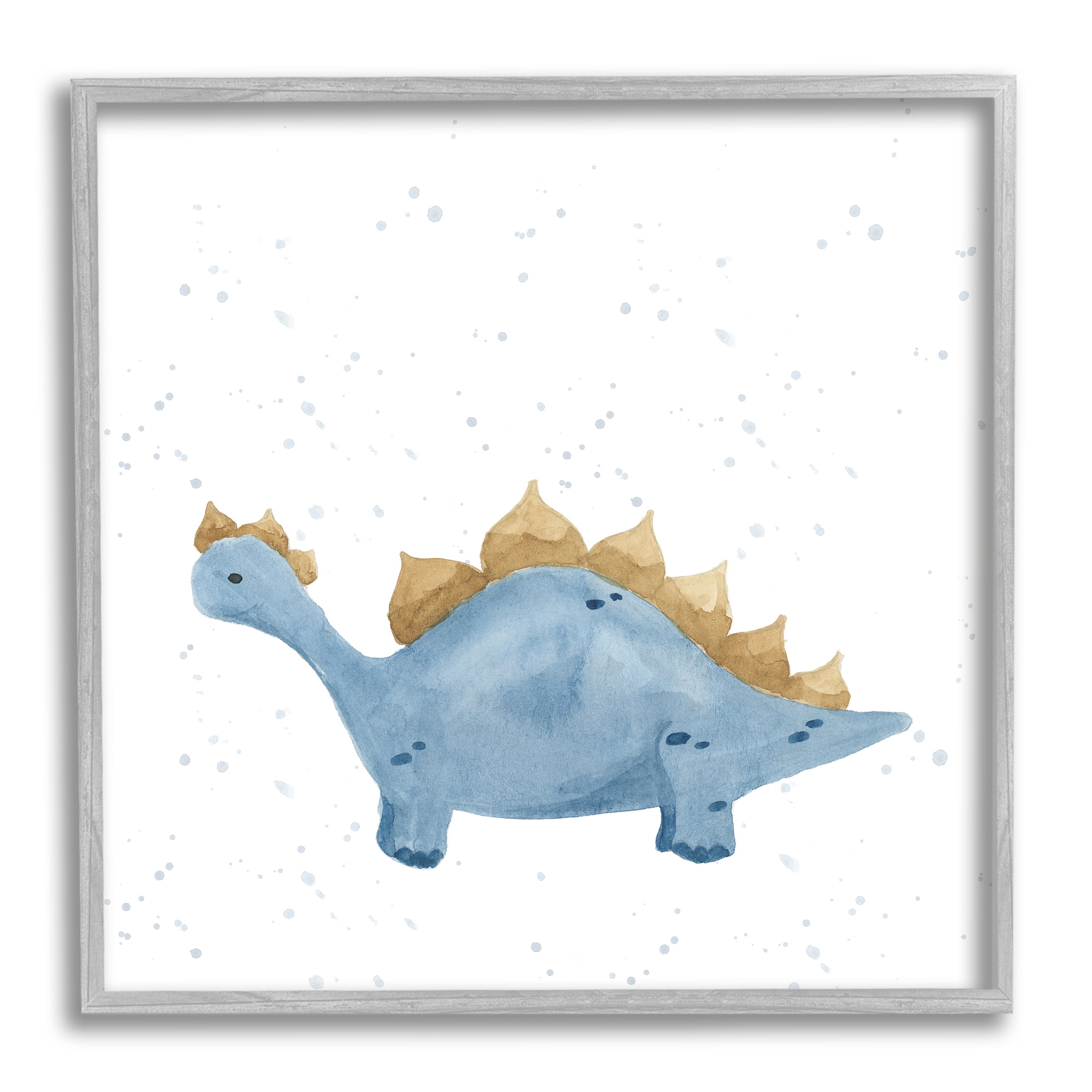 Stupell Pastel Blue Stegosaurus Dinosaur Animals & Insects Painting Gray Framed Art Print Wall Art