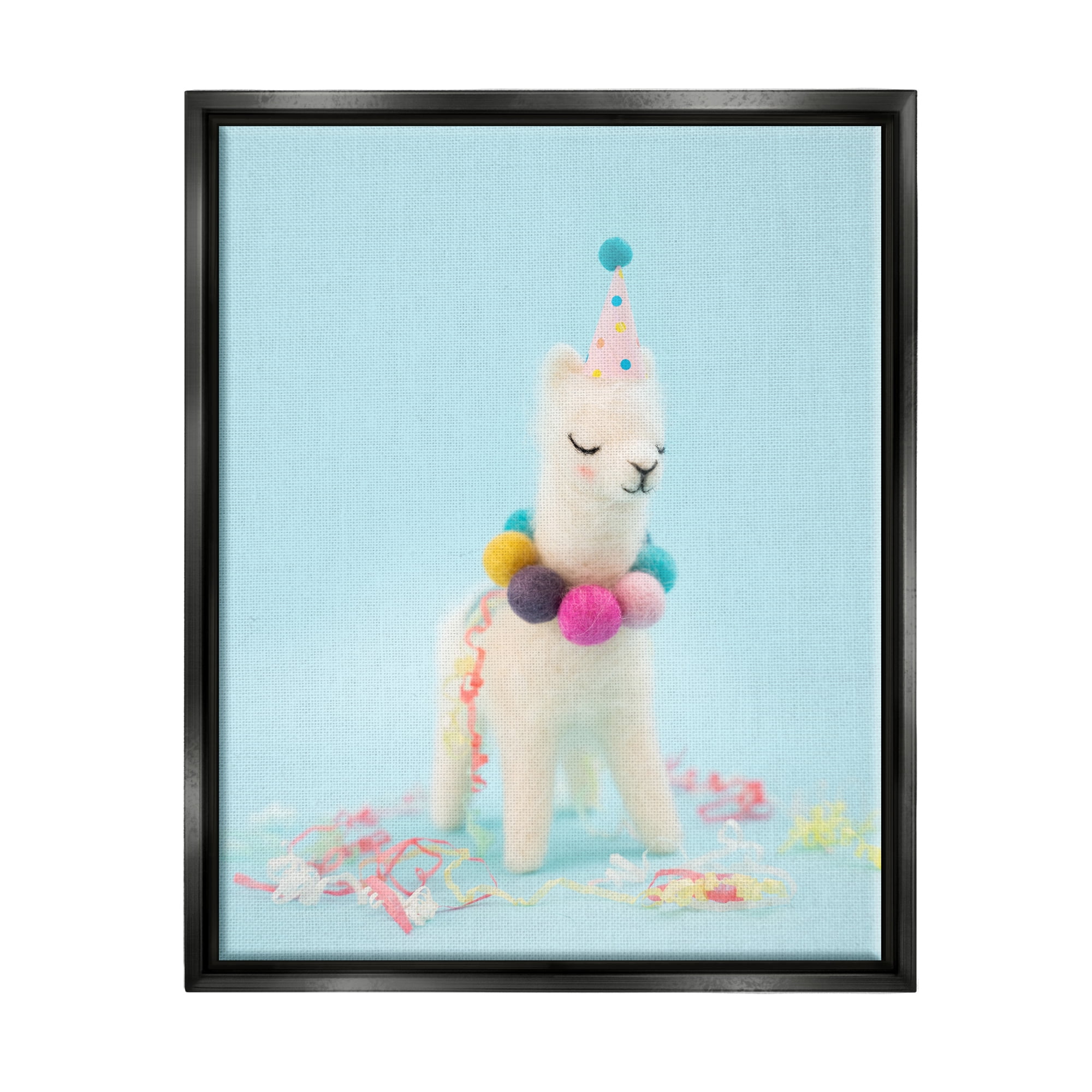 Stupell Pastel Llama Party Hat Celebration Animals & Insects Photography Black Floater Framed Art Print Wall Art