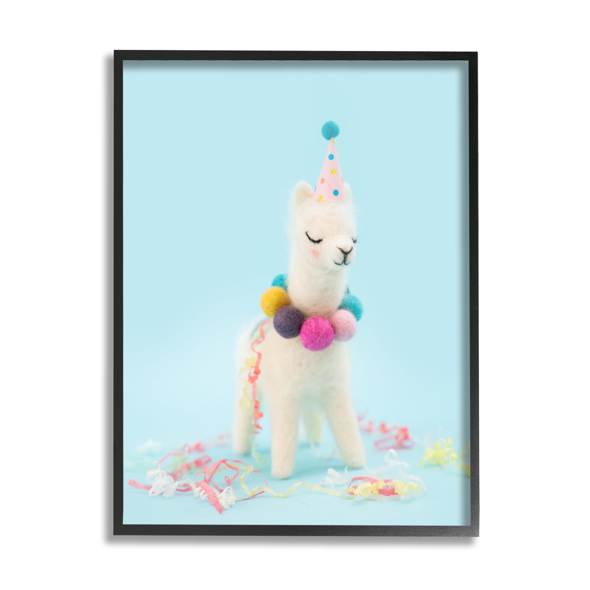 Stupell Pastel Llama Party Hat Celebration Animals & Insects Photography Black Framed Art Print Wall Art