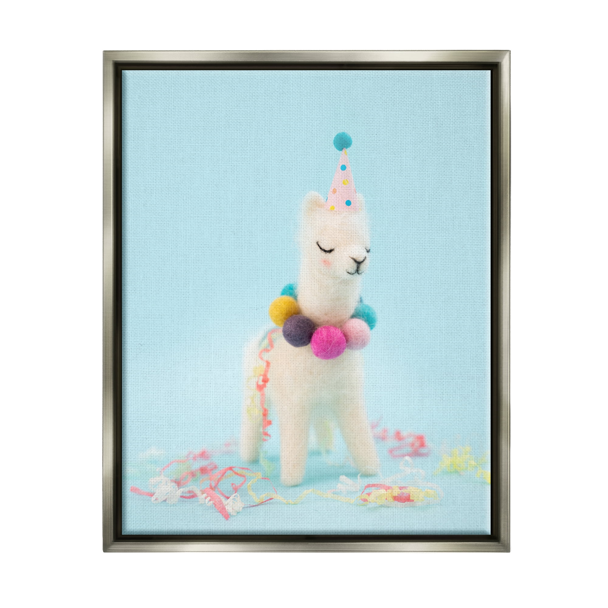 Stupell Pastel Llama Party Hat Celebration Animals & Insects Photography Gray Floater Framed Art Print Wall Art