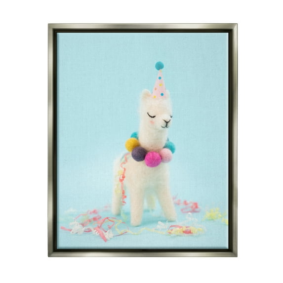 Stupell Pastel Llama Party Hat Celebration Animals & Insects Photography Gray Floater Framed Art Print Wall Art
