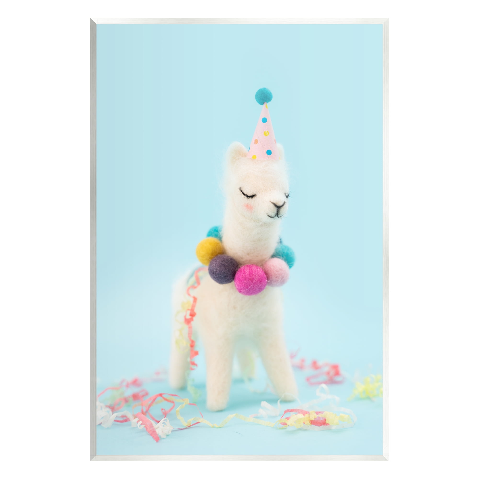 Stupell Pastel Llama Party Hat Celebration Animals & Insects Photography Wall Plaque Unframed Art Print Wall Art