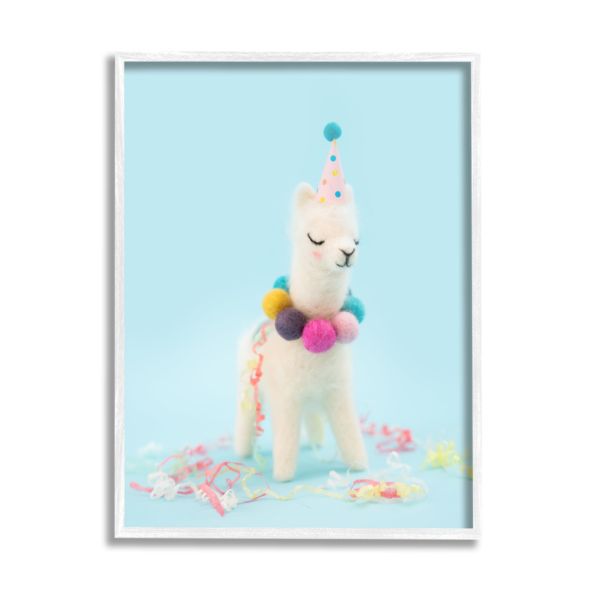 Stupell Pastel Llama Party Hat Celebration Animals & Insects Photography White Framed Art Print Wall Art