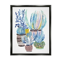 Stupell Patterned Blue Cactus Plants Botanical & Floral Painting Black Floater Framed Art Print Wall Art