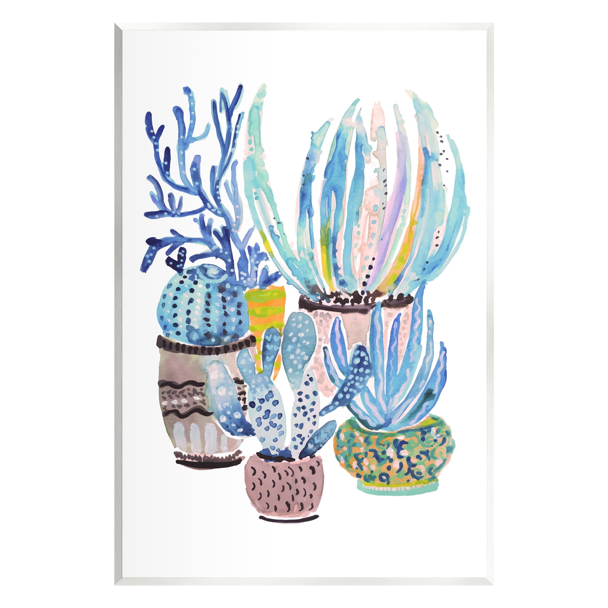 Stupell Patterned Blue Cactus Plants Botanical & Floral Painting Wall Plaque Unframed Art Print Wall Art