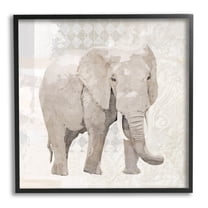 Stupell Patterned Elephant Vintage Collage Animals & Insects Painting Black Framed Art Print Wall Art