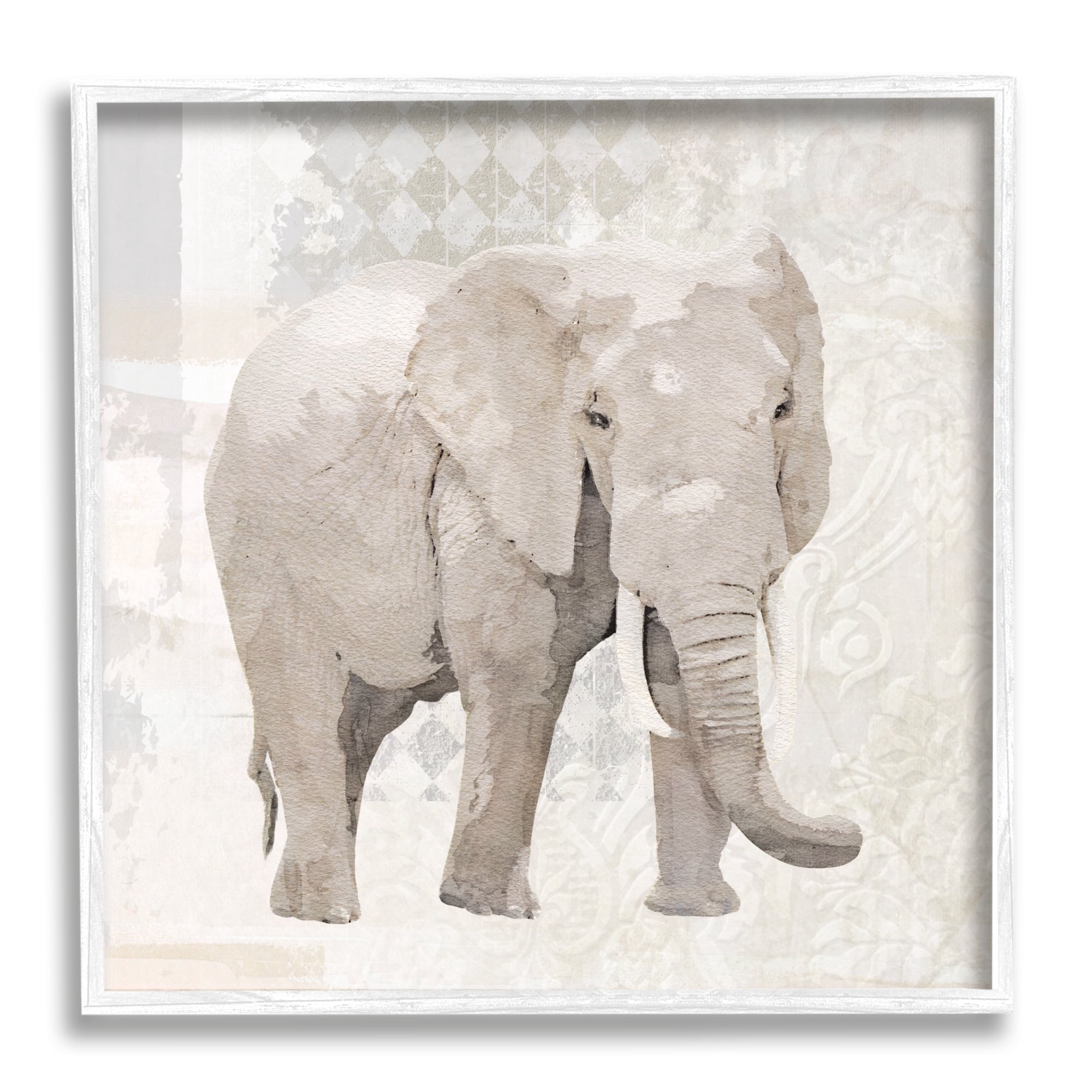 Stupell Patterned Elephant Vintage Collage Animals & Insects Painting White Framed Art Print Wall Art