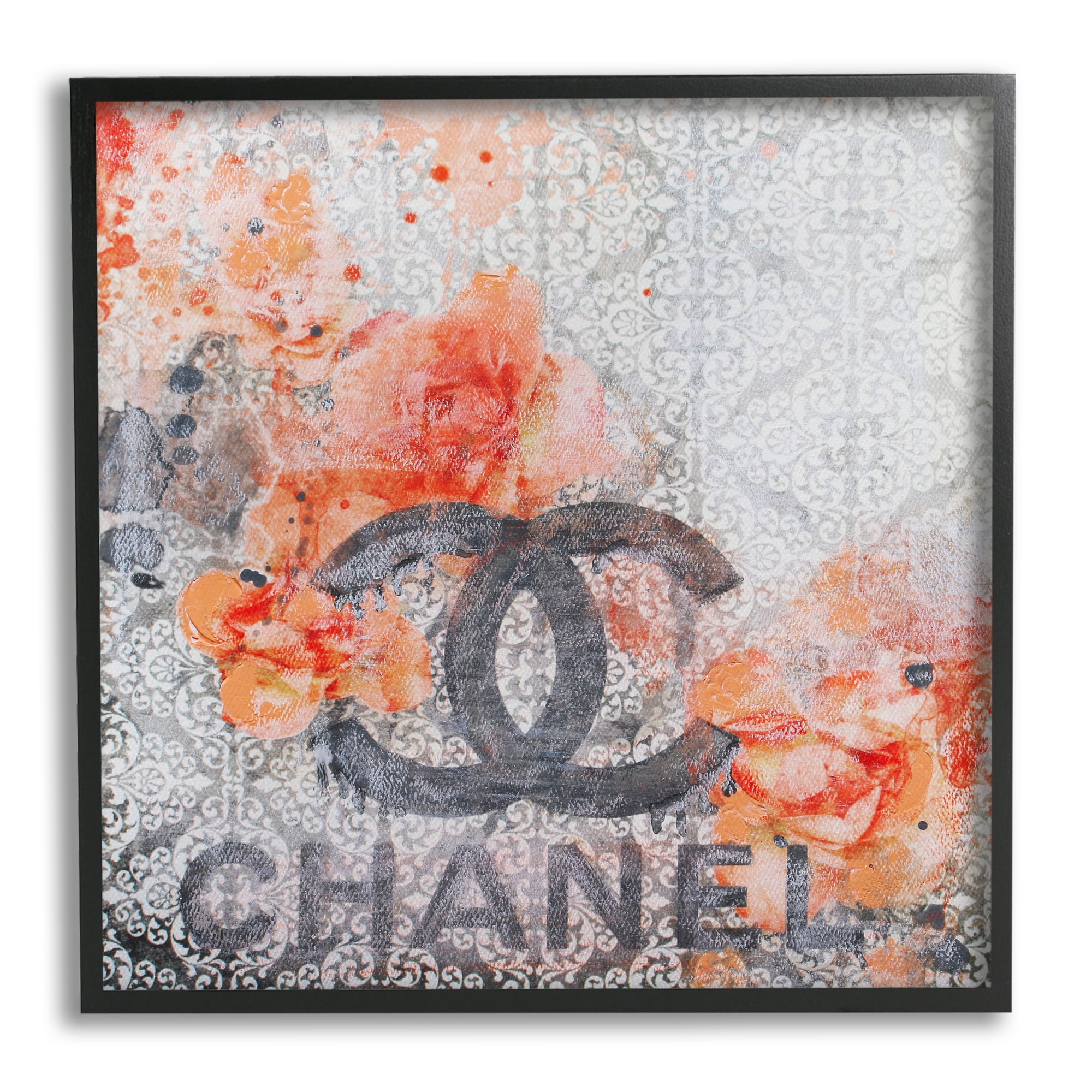 Stupell Patterned Floral Fashion Brand Collage Beauty & Fashion Painting Black Framed Art Print Wall Art