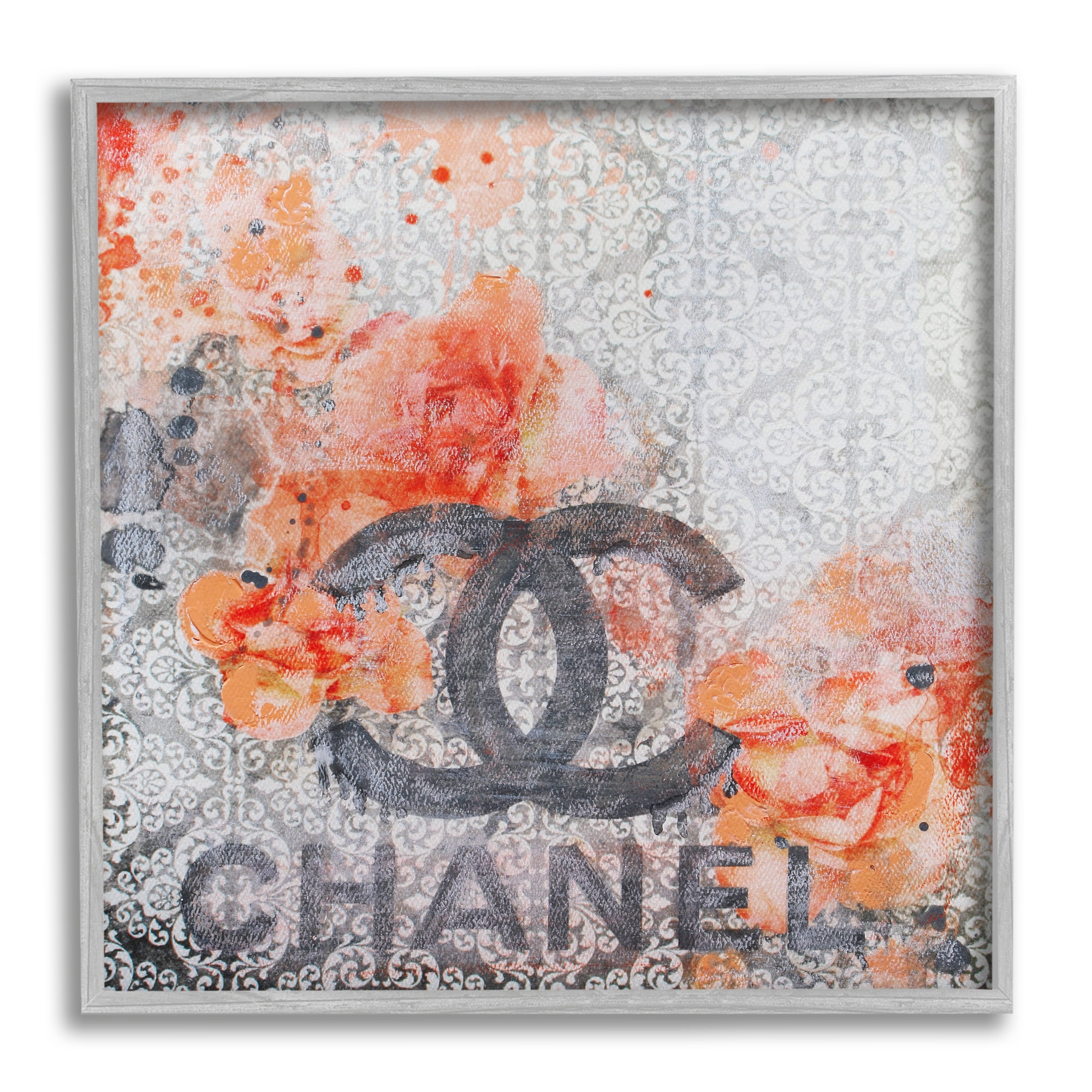 Stupell Patterned Floral Fashion Brand Collage Beauty & Fashion Painting Gray Framed Art Print Wall Art