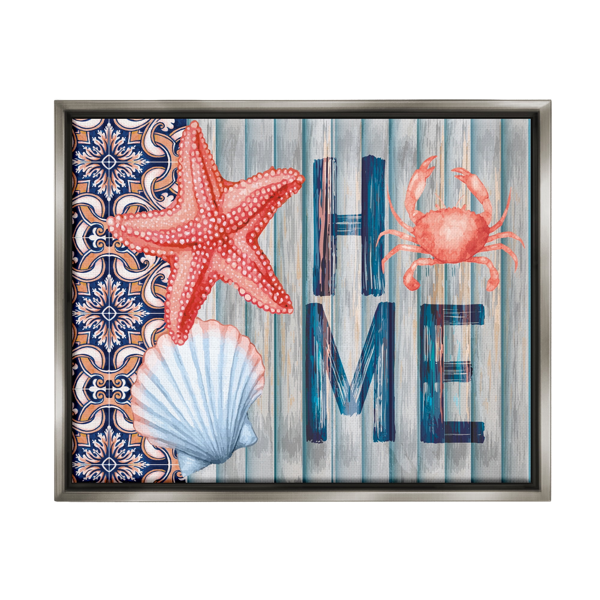 Stupell Patterned Home Nautical Sea Life Landscape Painting Gray Floater Framed Art Print Wall Art