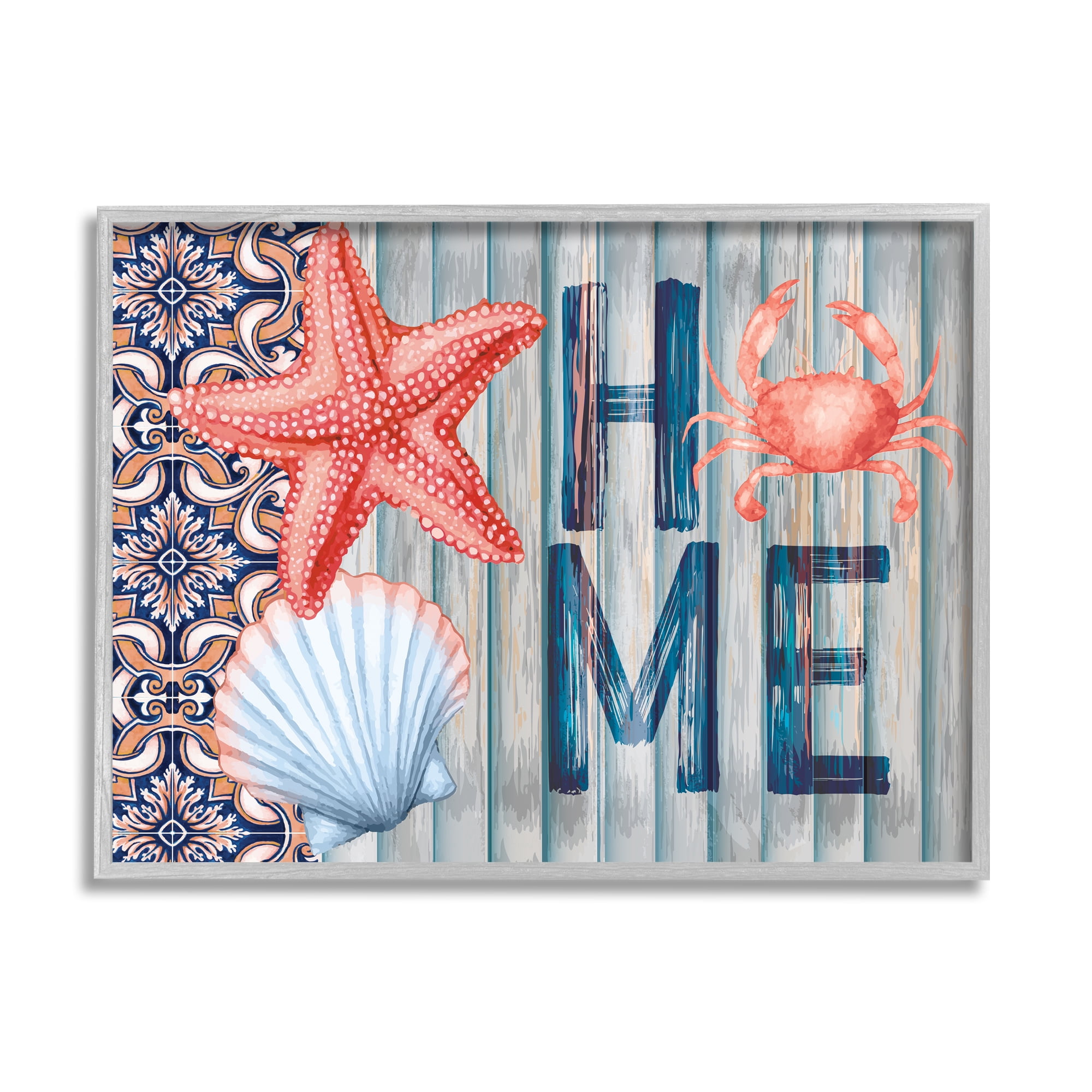 Stupell Patterned Home Nautical Sea Life Landscape Painting Gray Framed Art Print Wall Art