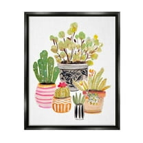 Stupell Patterned Pots Cactus Garden Botanical & Floral Painting Black Floater Framed Art Print Wall Art