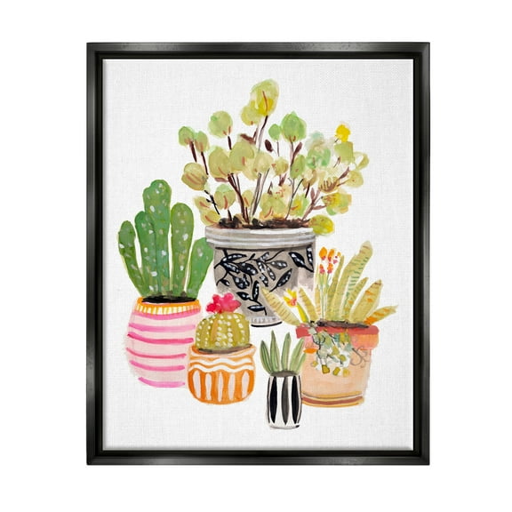 Stupell Patterned Pots Cactus Garden Botanical & Floral Painting Black Floater Framed Art Print Wall Art