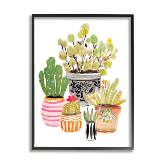 Stupell Patterned Pots Cactus Garden Botanical & Floral Painting Black Framed Art Print Wall Art